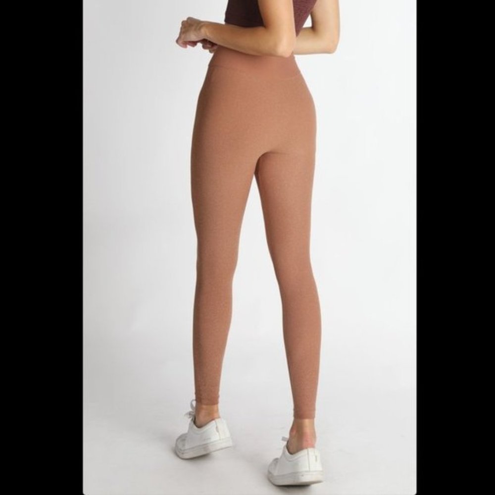 Cognac Brown Leggings With Gold Sparkle Throughout by Nikibiki